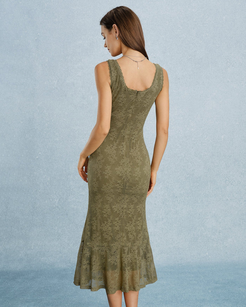 Vestido elegante verde de encaje floral