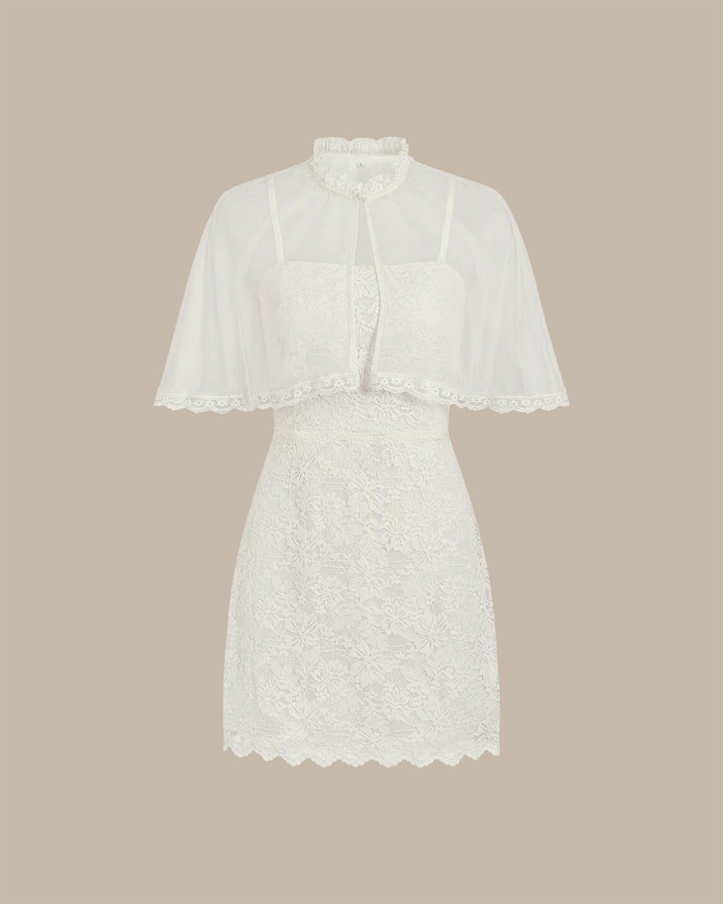 Elegante vestido mini lencero beige de encaje floral