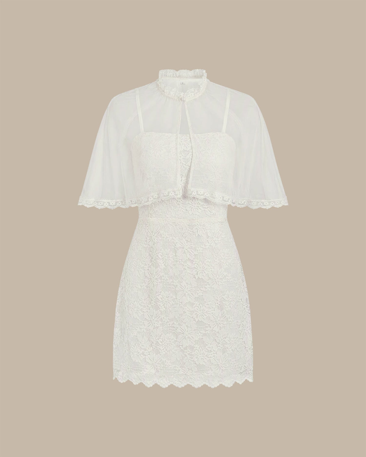 Elegante vestido mini lencero beige de encaje floral