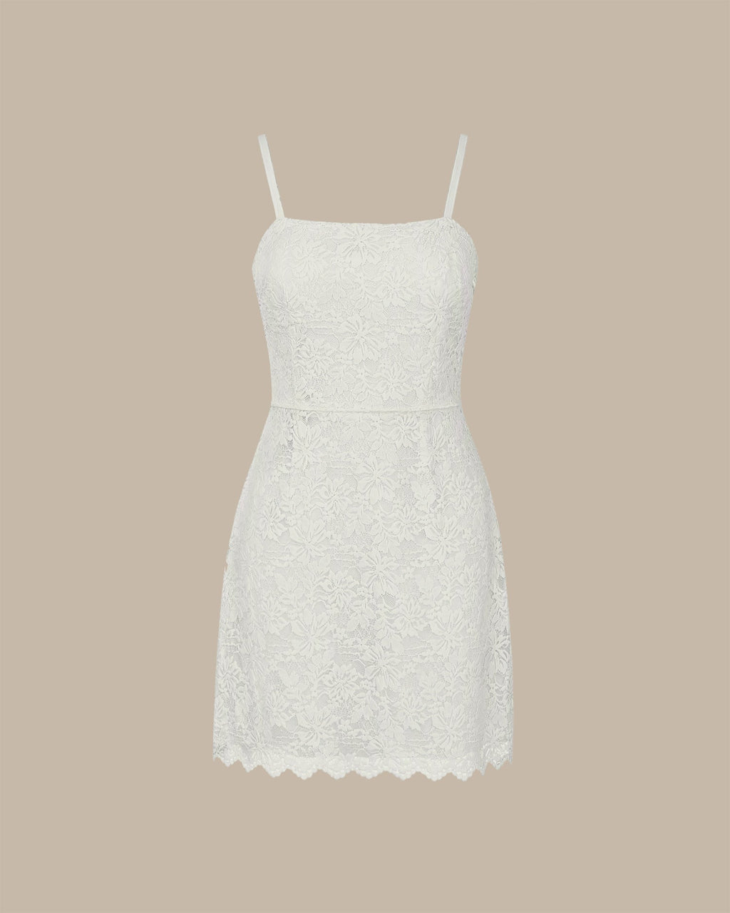 Elegante vestido mini lencero beige de encaje floral