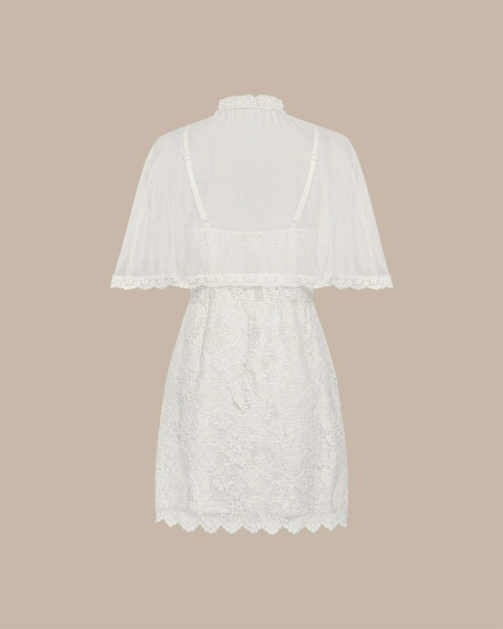 Elegante vestido mini lencero beige de encaje floral