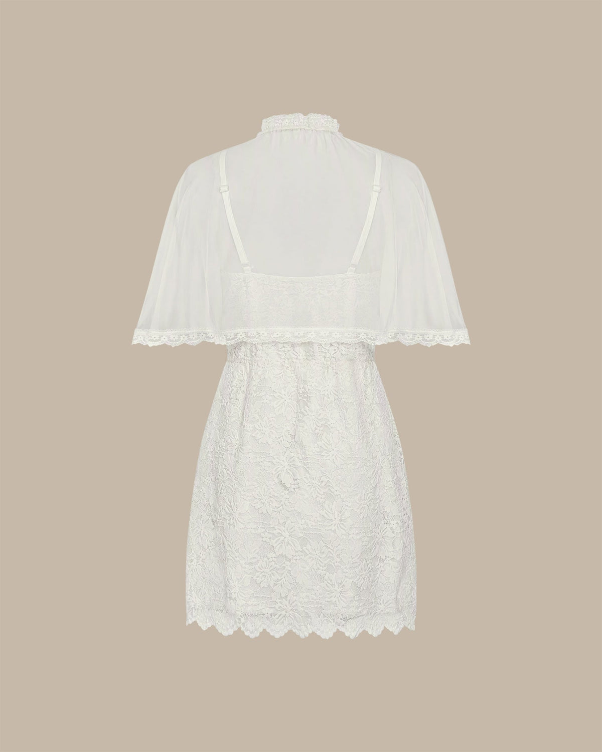 Elegante vestido mini lencero beige de encaje floral