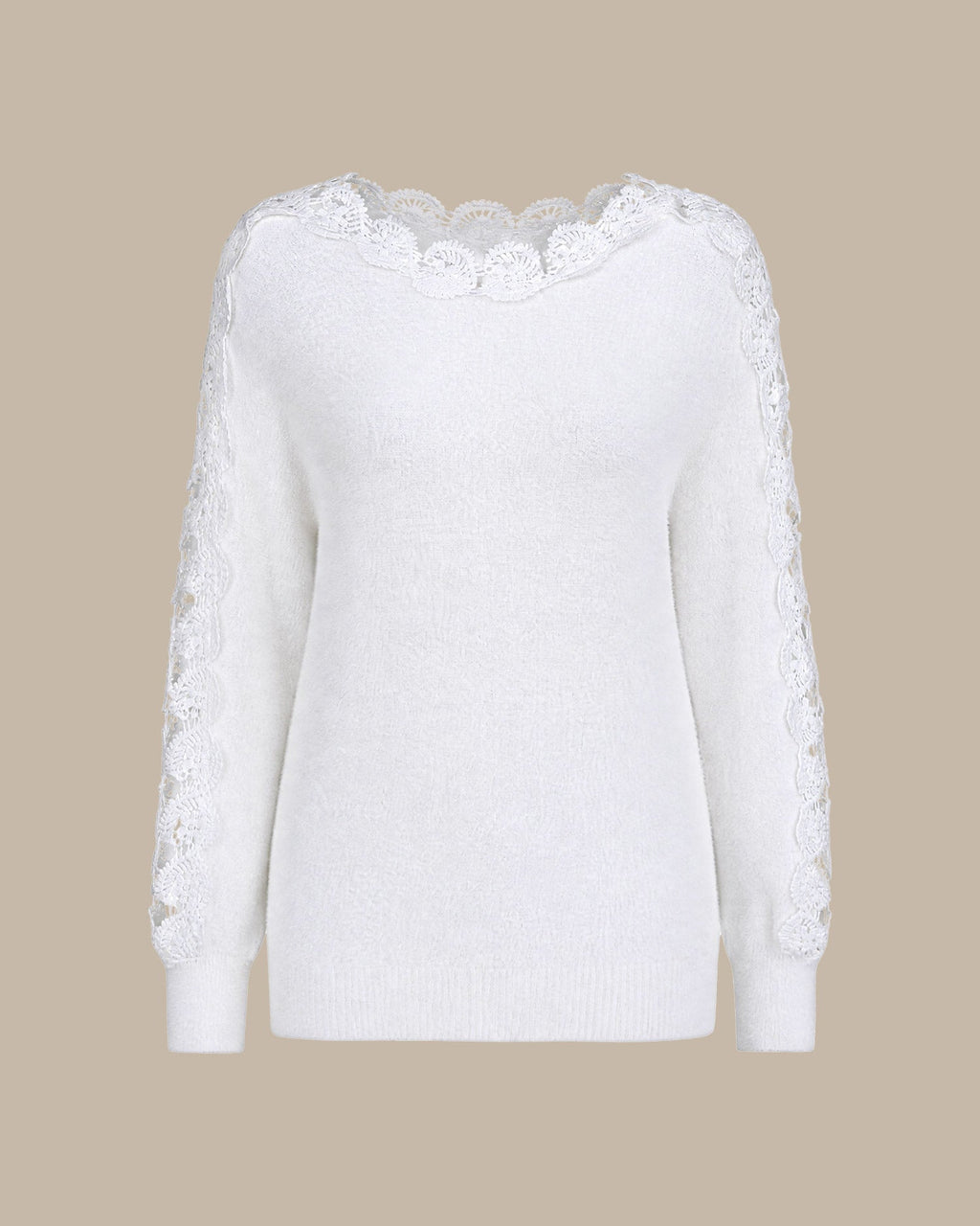 Suéter blanco elegante de cuello barco con aberturas