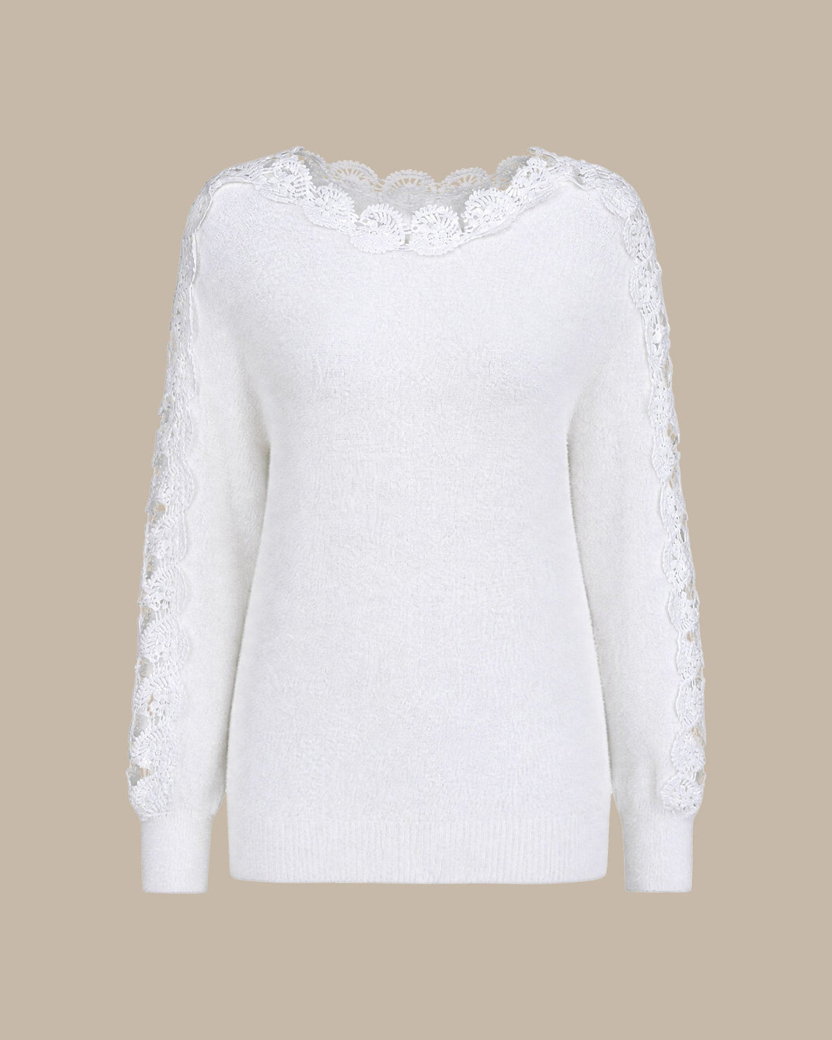 Suéter blanco elegante de cuello barco con aberturas
