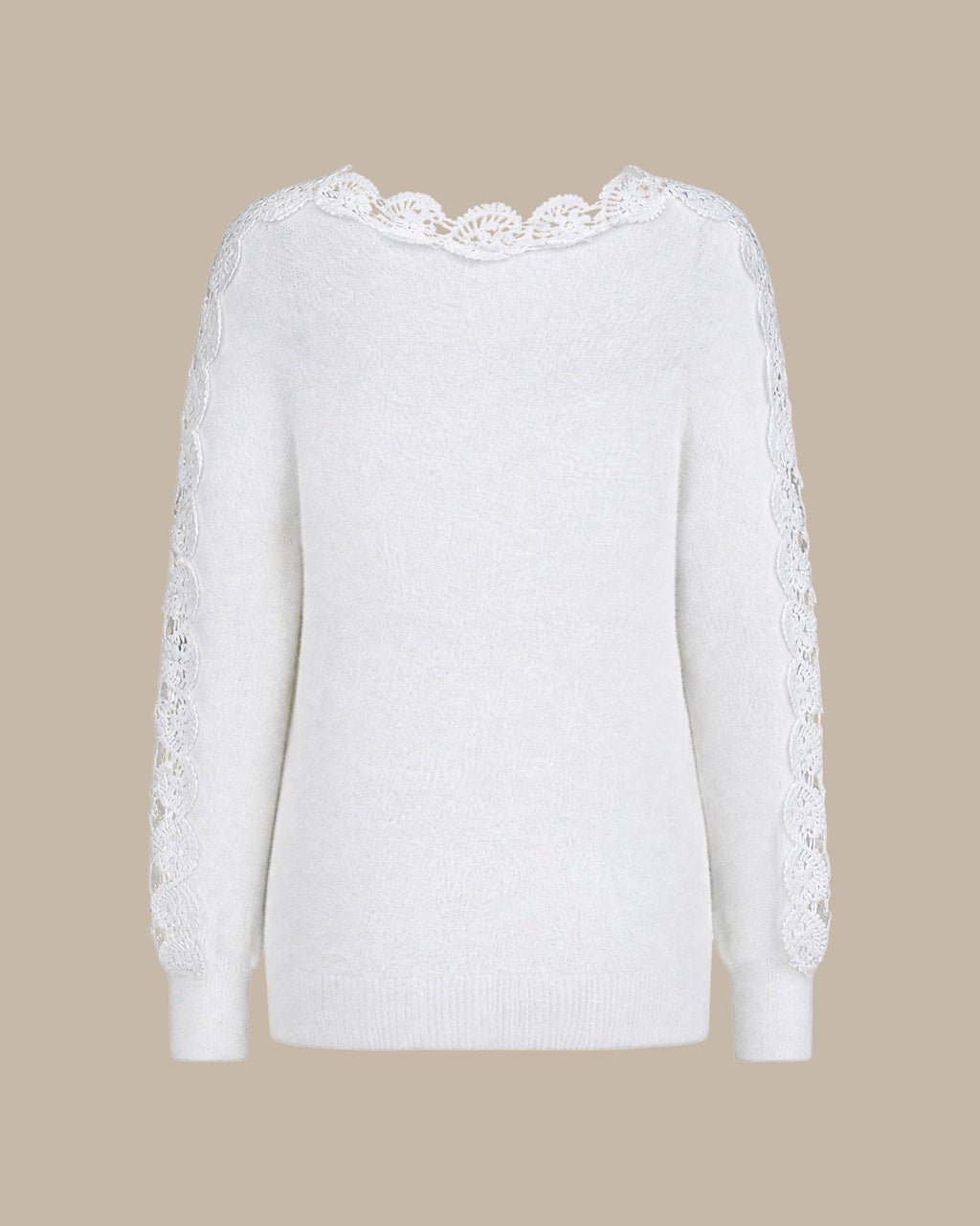 Suéter blanco elegante de cuello barco con aberturas