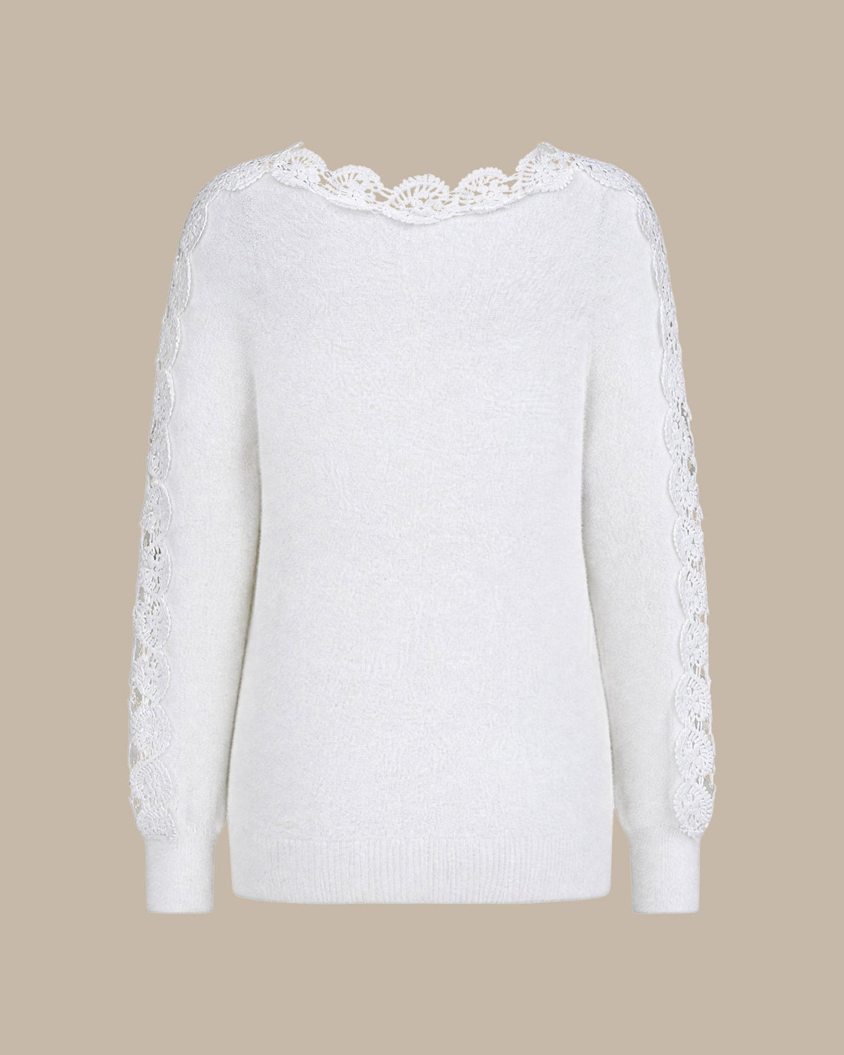Suéter blanco elegante de cuello barco con aberturas