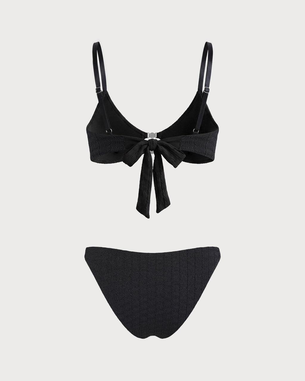 Conjunto de bikini negro texturizado de cintura alta