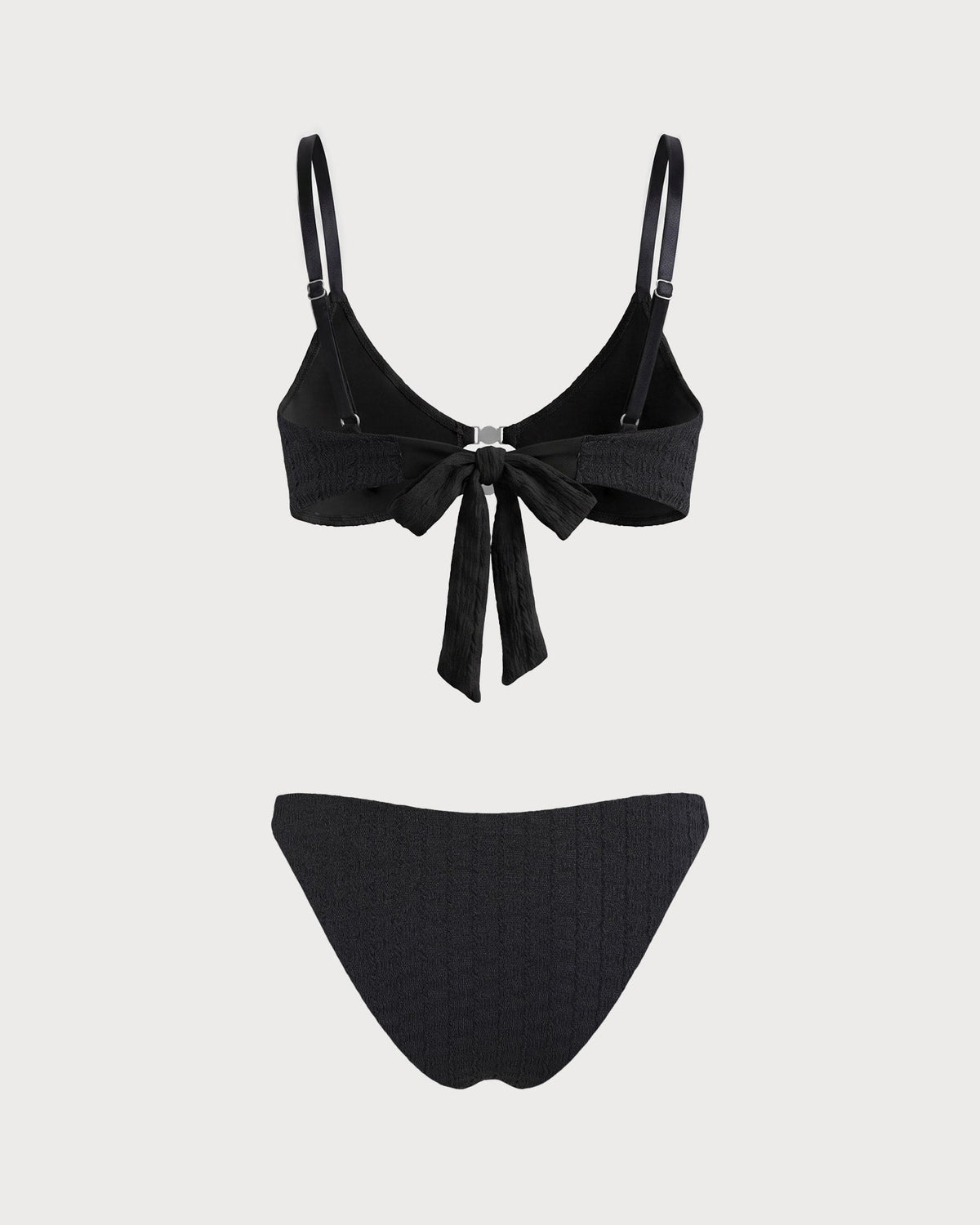Conjunto de bikini negro texturizado de cintura alta