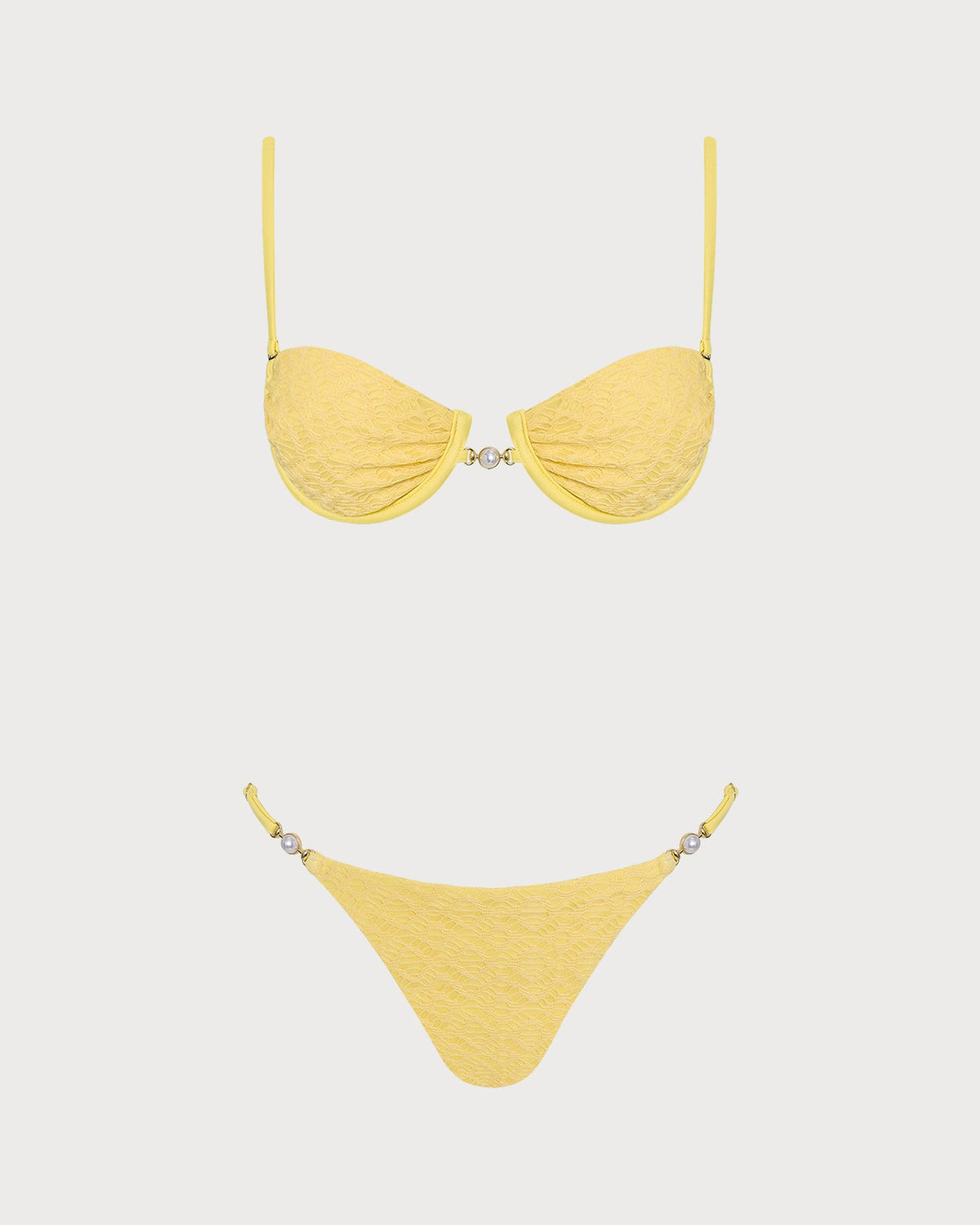 Conjunto de bikini amarillo texturizado con aros