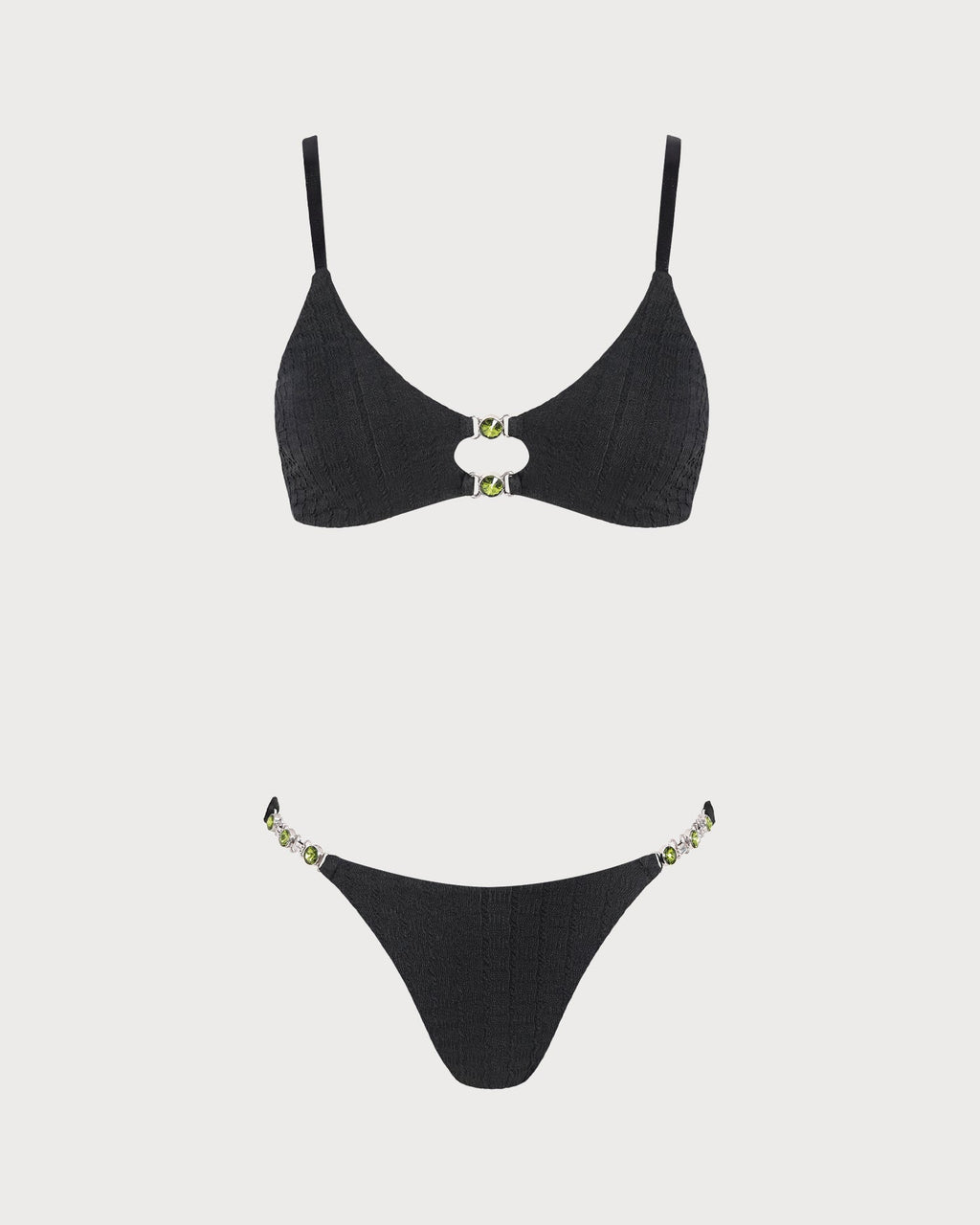 Conjunto de bikini negro texturizado de cintura alta