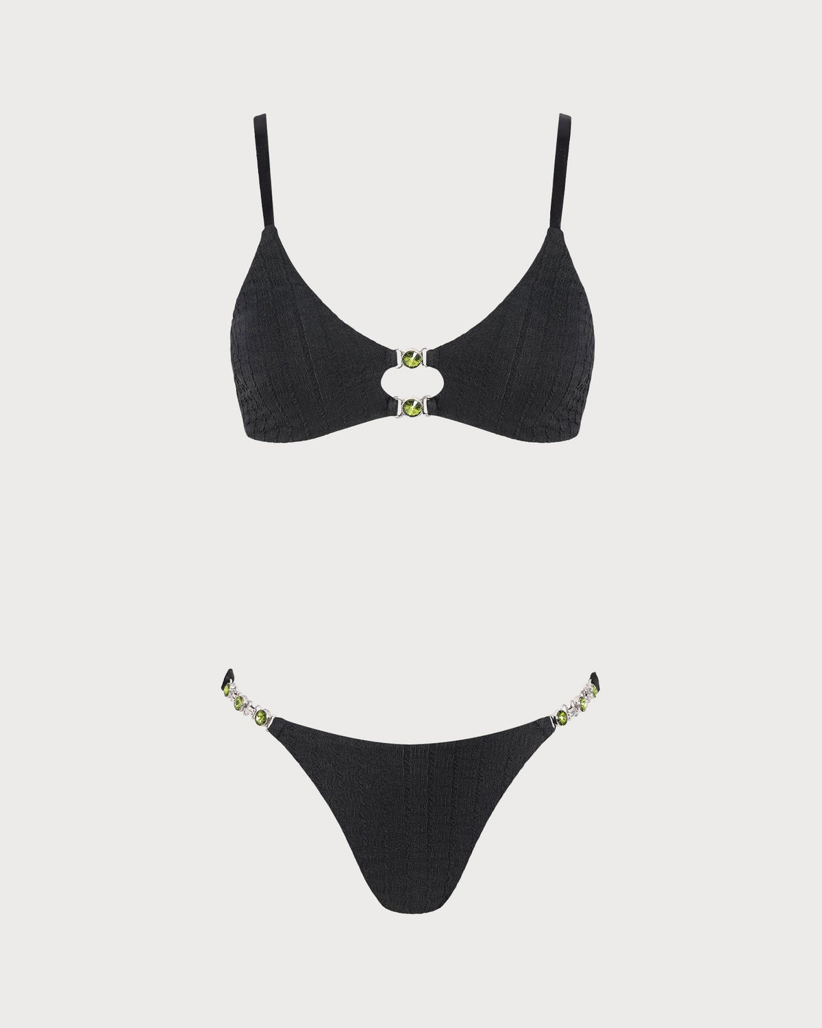Conjunto de bikini negro texturizado de cintura alta