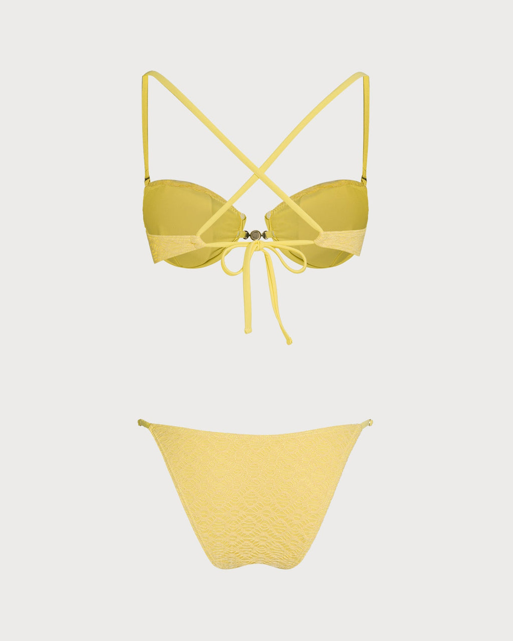 Conjunto de bikini amarillo texturizado con aros