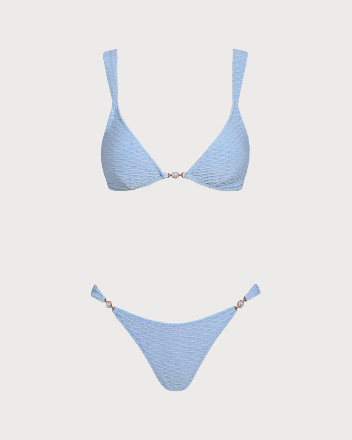 Conjunto de bikini triangular azul con textura