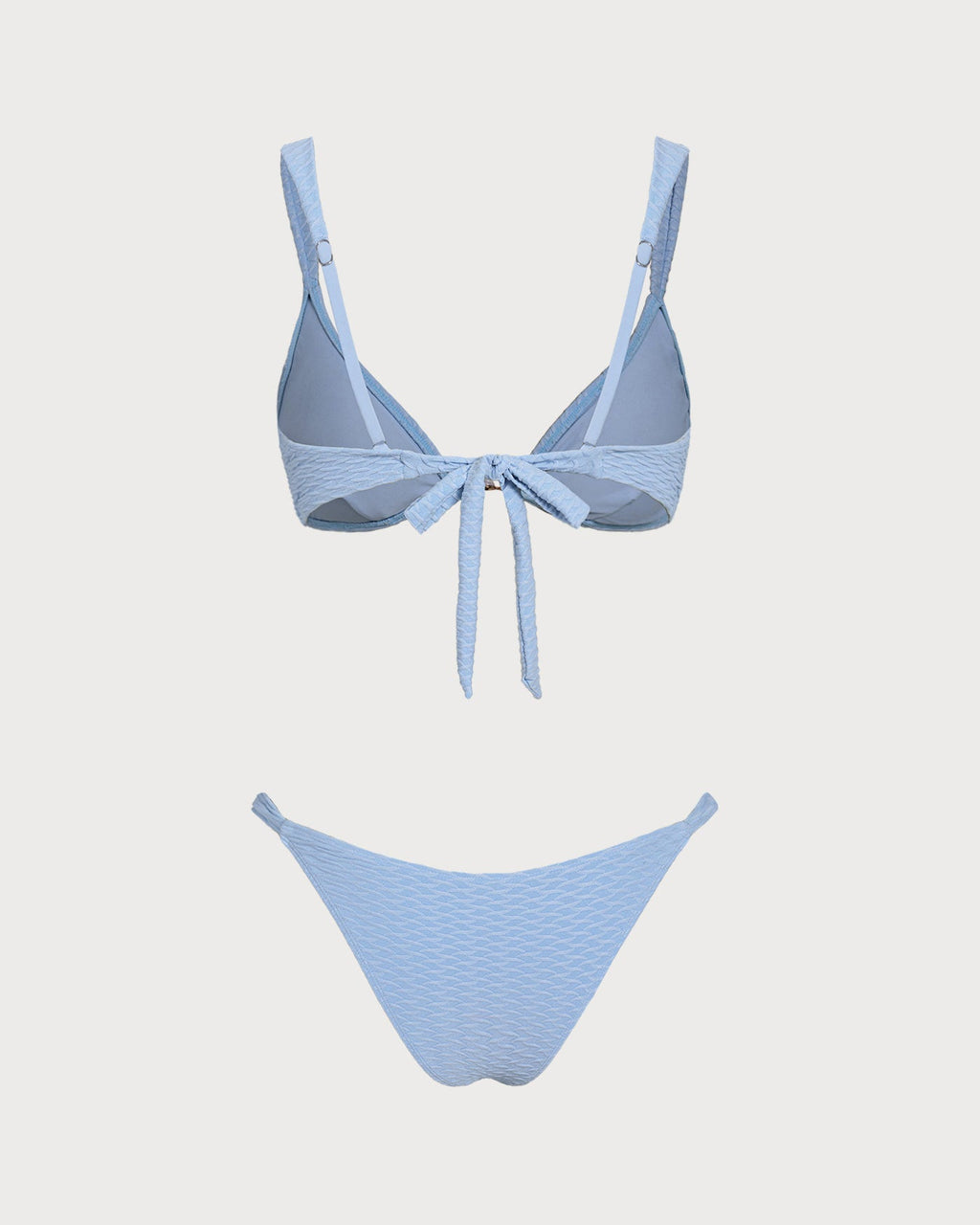 Conjunto de bikini triangular azul con textura