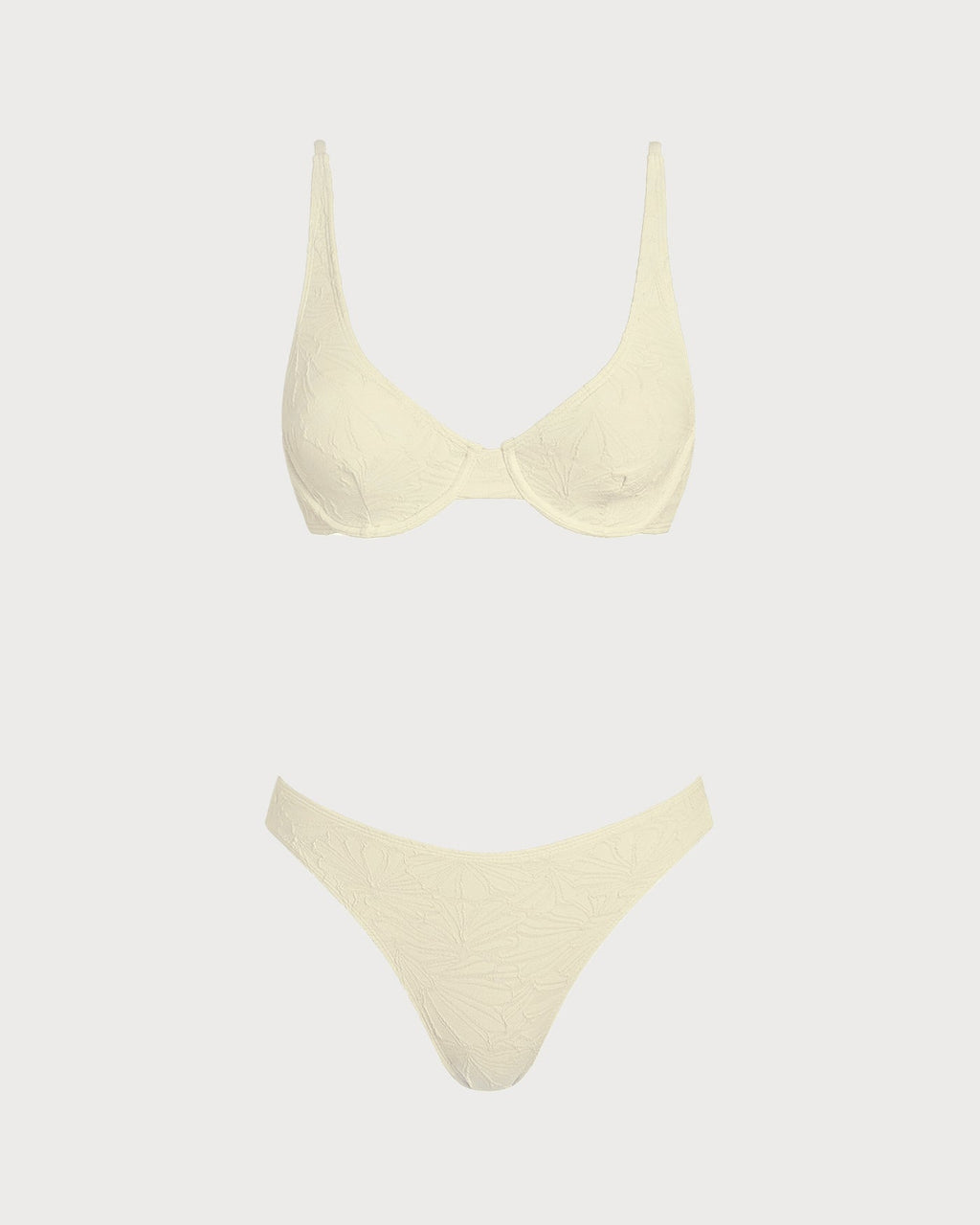 Bikini de jacquard beige con aros – elegante conjunto de baño de dos piezas con sujeción