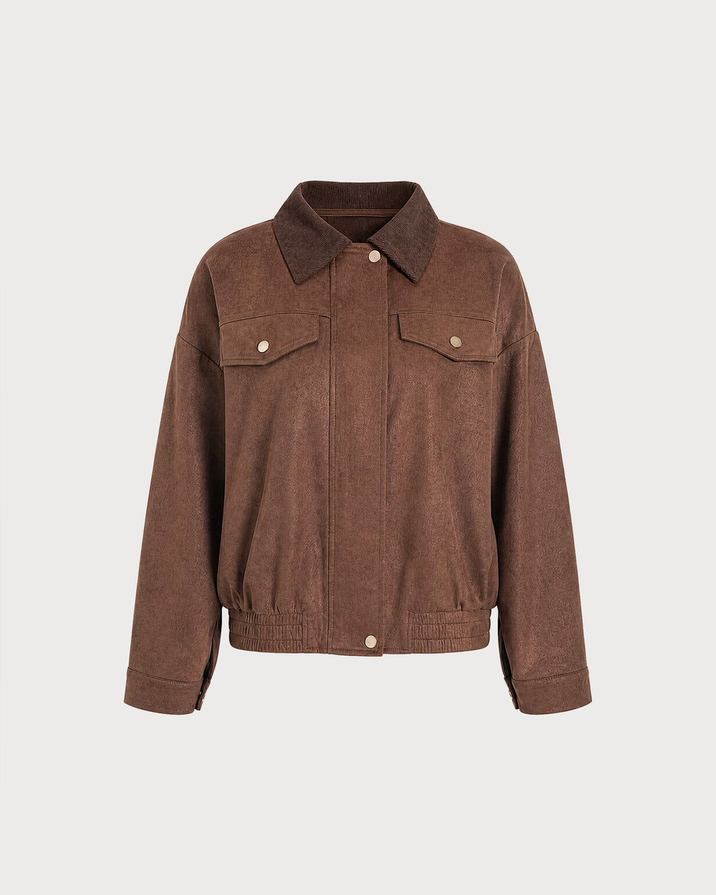 Chaqueta marrón lisa con botones y cremallera