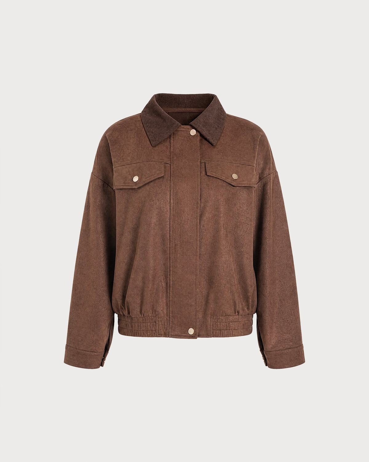 Chaqueta marrón lisa con botones y cremallera