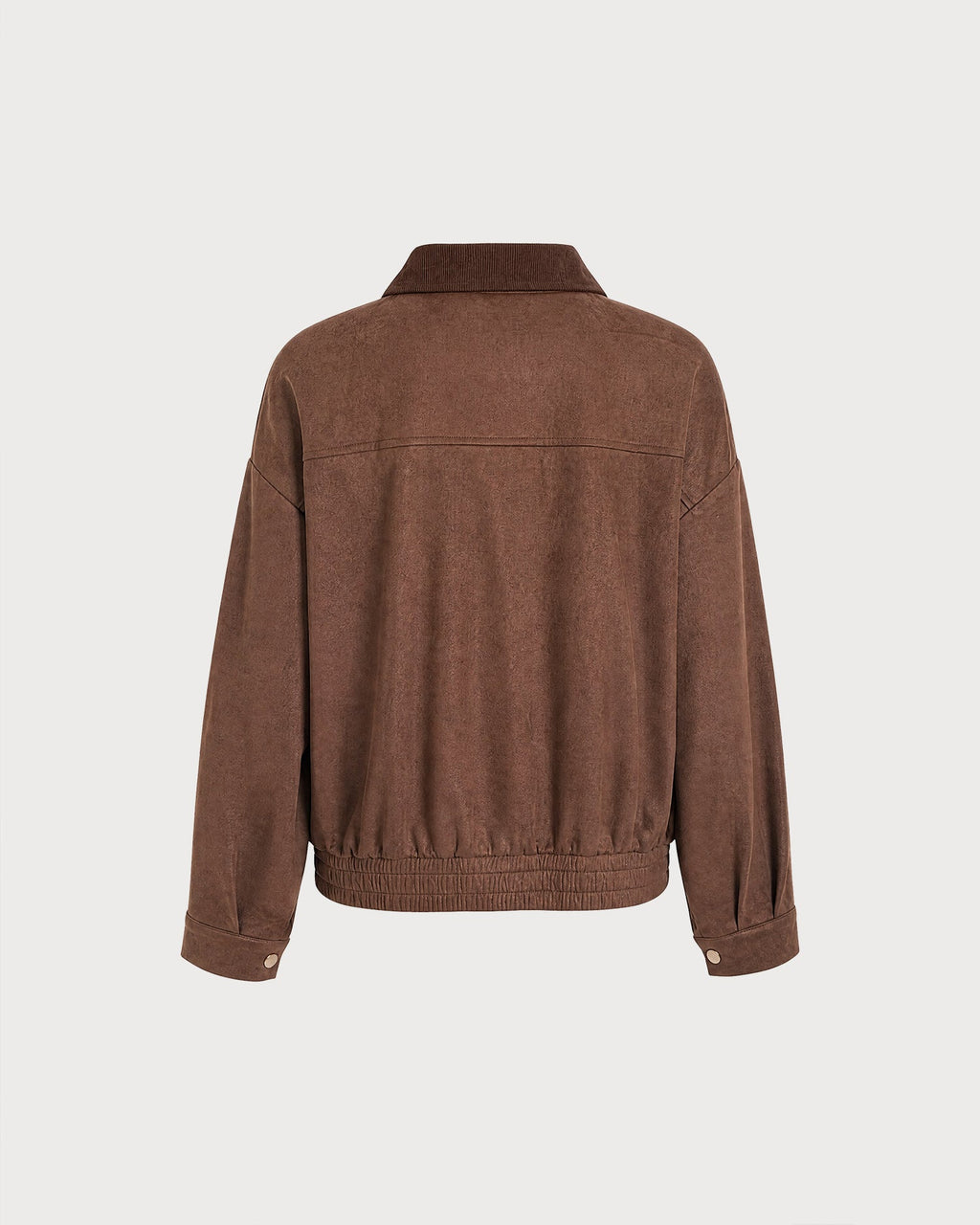 Chaqueta marrón lisa con botones y cremallera