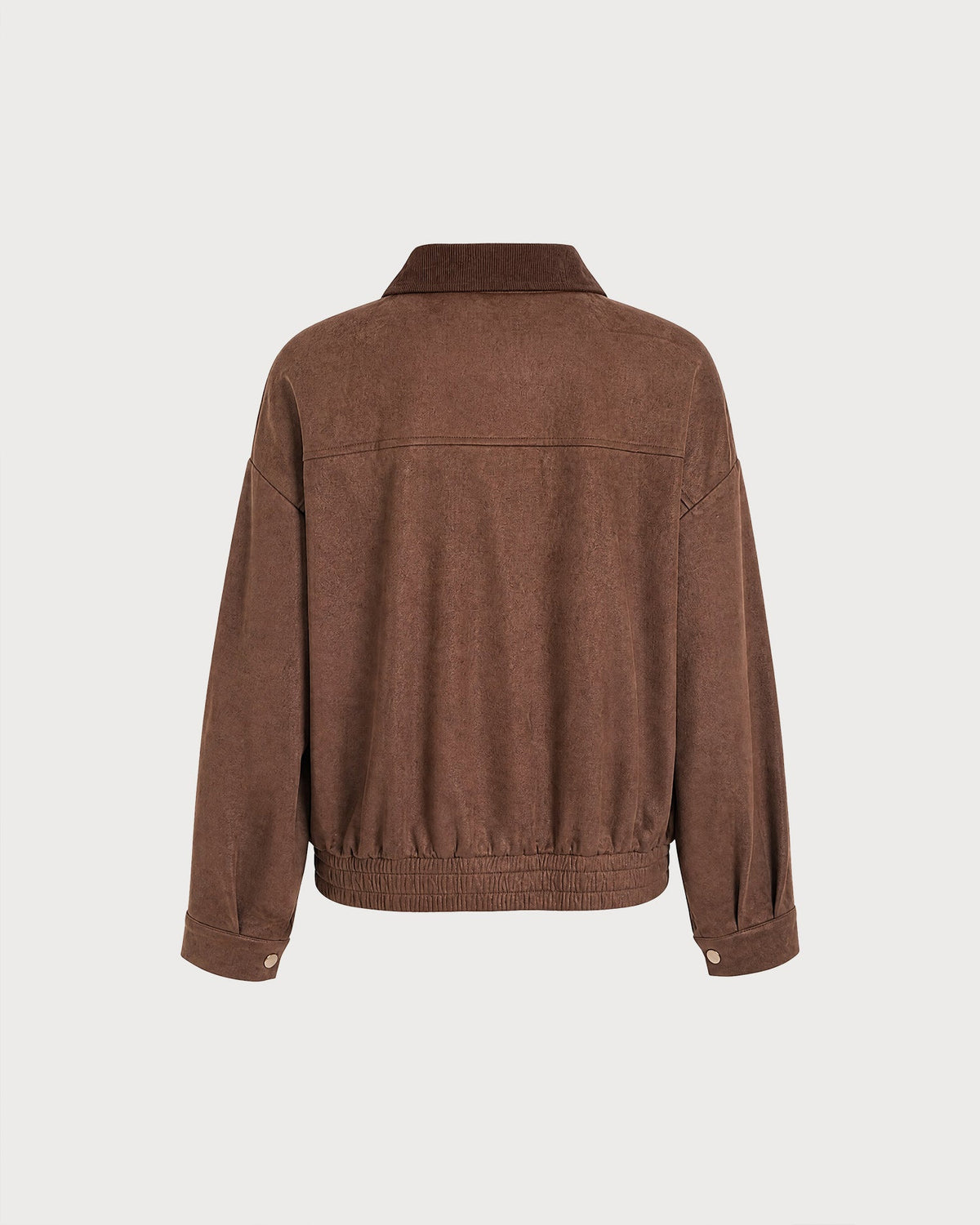 Chaqueta marrón lisa con botones y cremallera