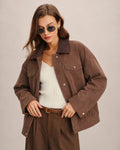 Chaqueta marrón lisa con botones y cremallera