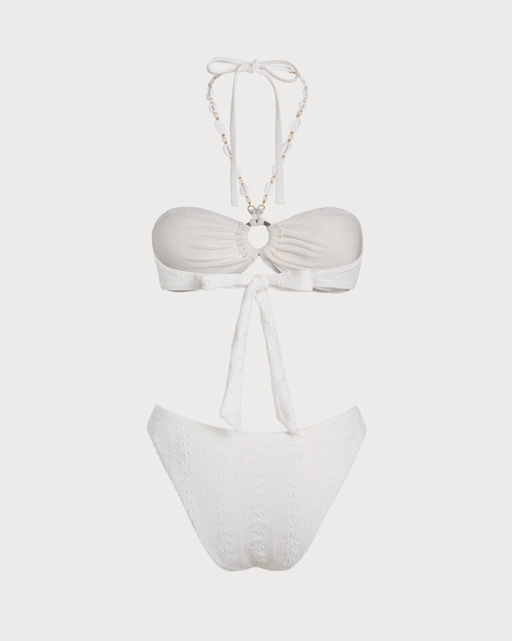 Elegante conjunto de bikini blanco de jacquard con top halter bandeau