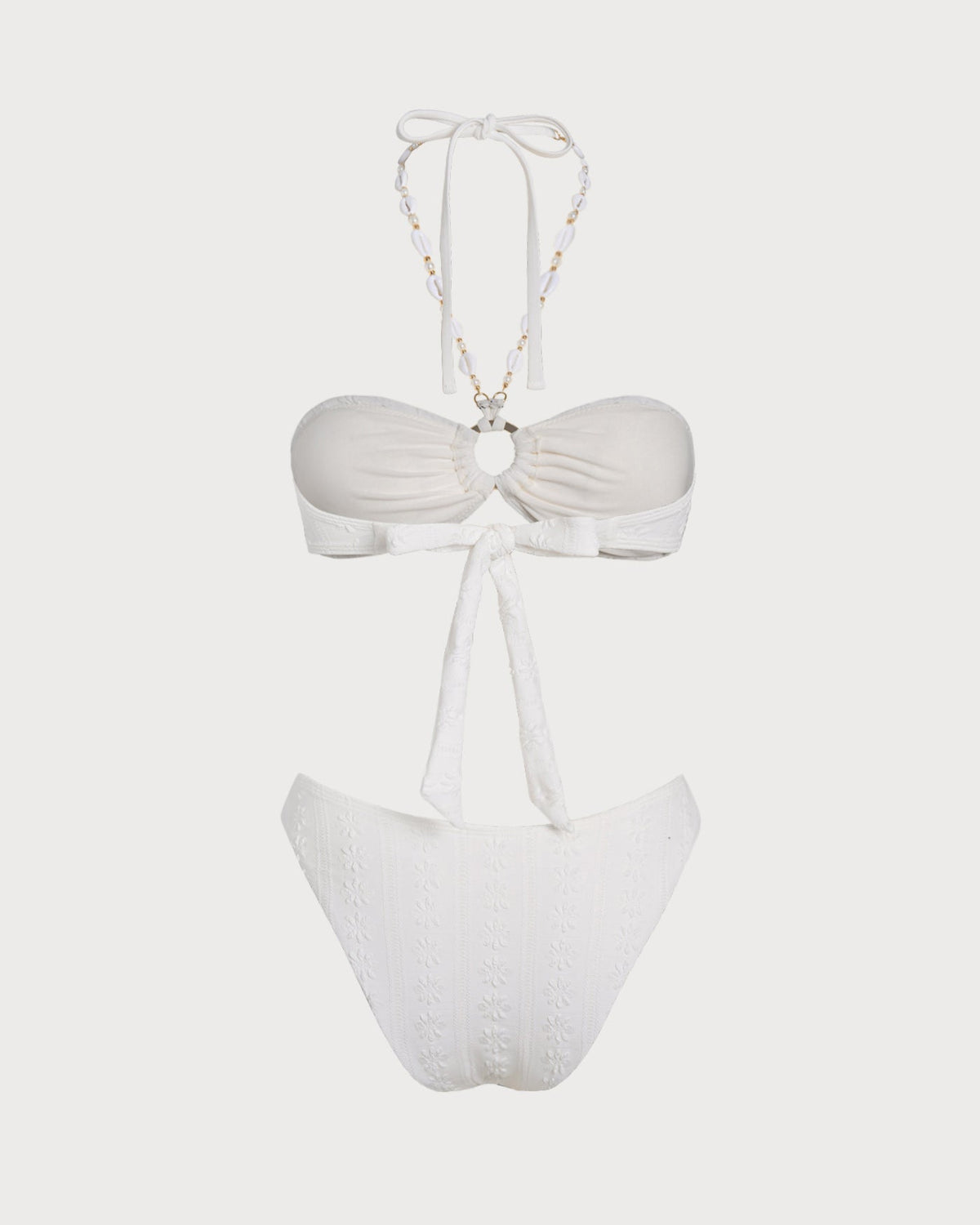 Elegante conjunto de bikini blanco de jacquard con top halter bandeau