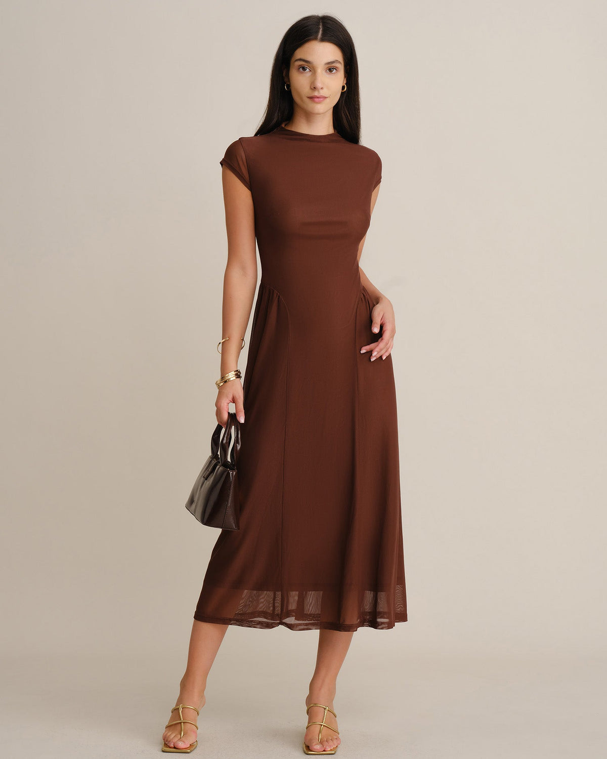 Vestido elegante de malla marrón