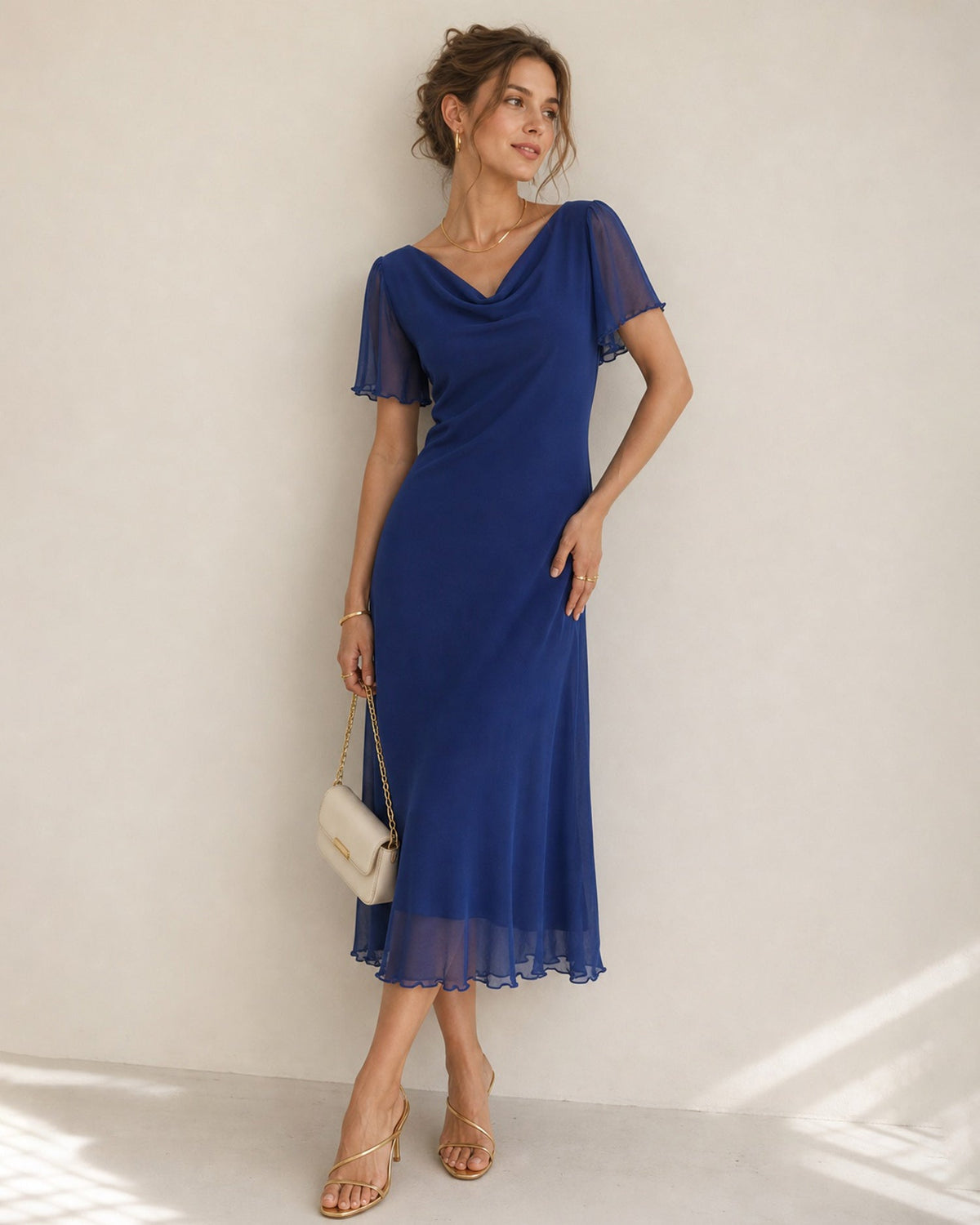 Vestido elegante de malla azul marino