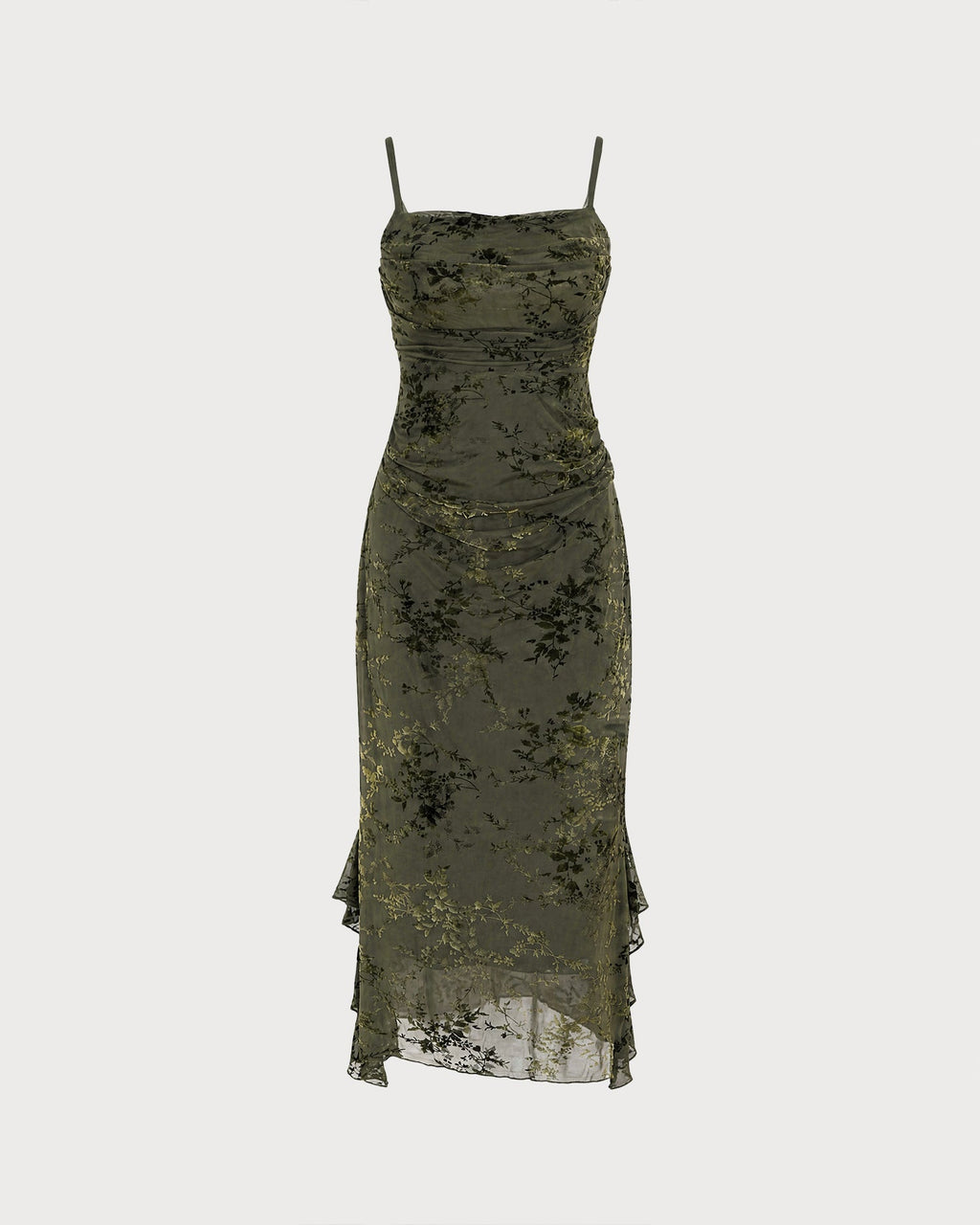 Vestido de malla verde con estampado floral