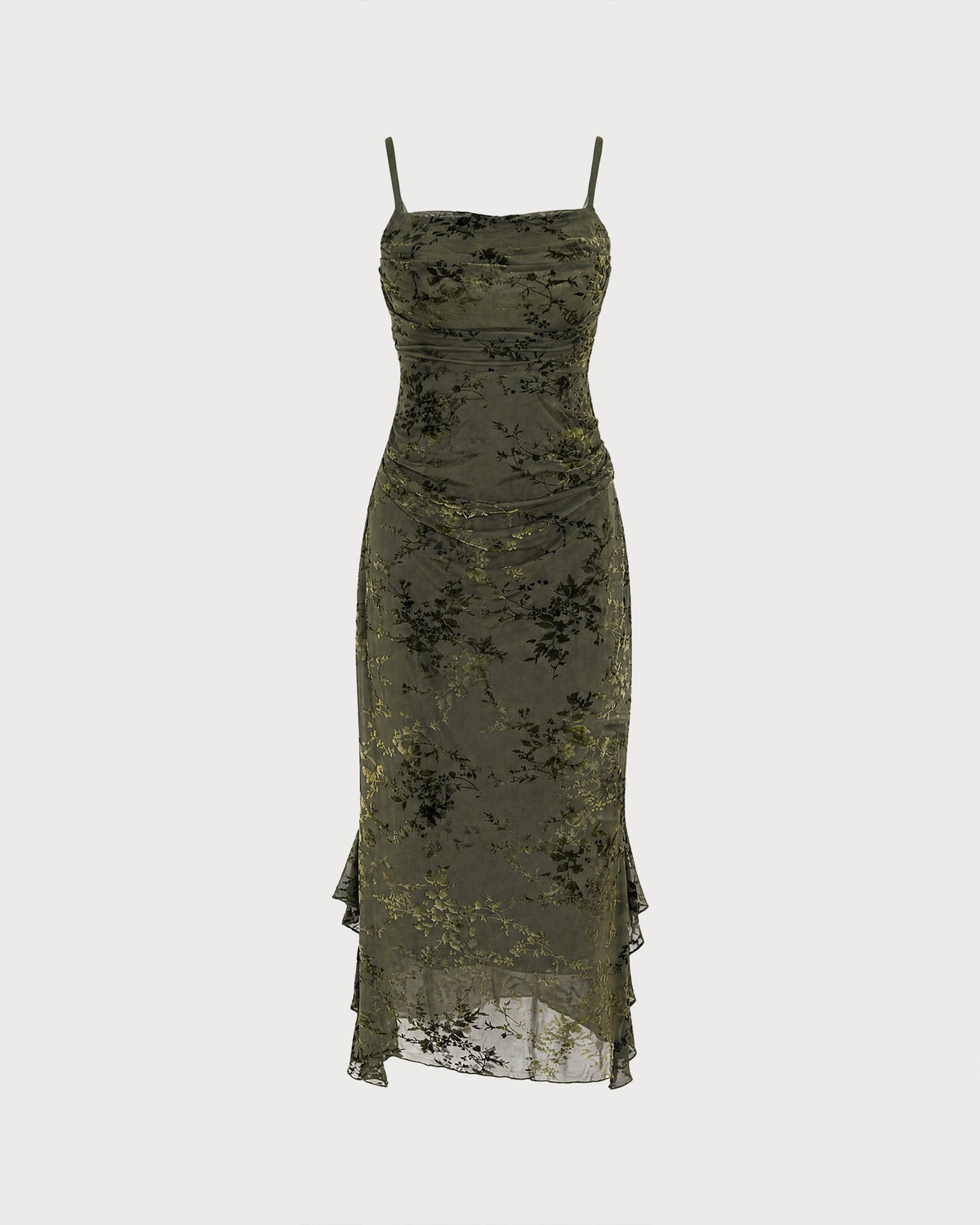 Vestido de malla verde con estampado floral