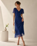 Vestido elegante de malla azul marino