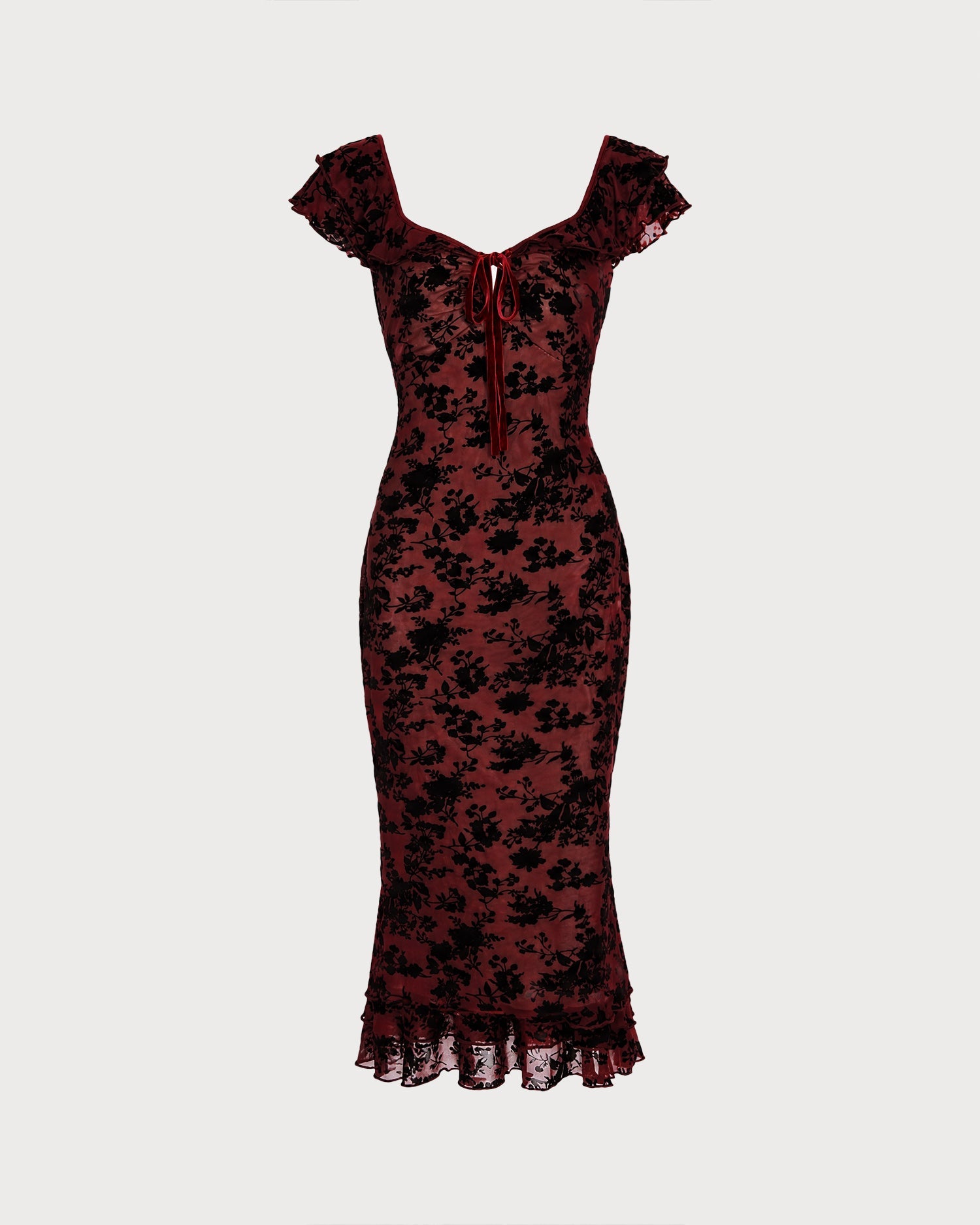 Vestido sirena vino con volantes - JINCHENG
