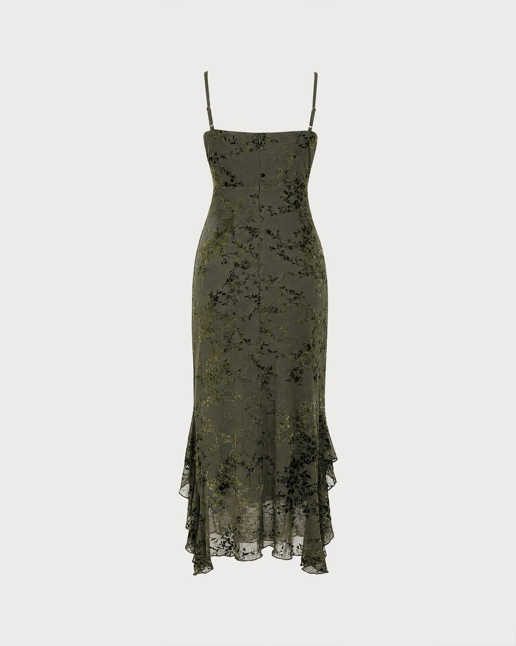 Vestido de malla verde con estampado floral