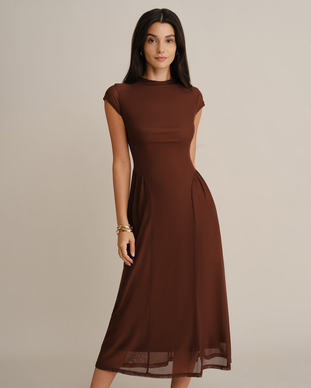 Vestido elegante de malla marrón