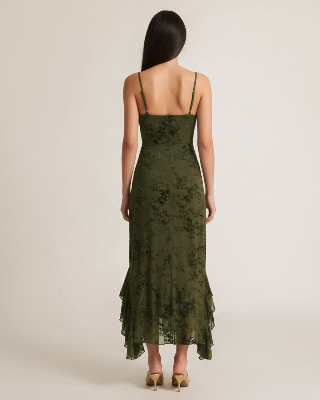Vestido de malla verde con estampado floral