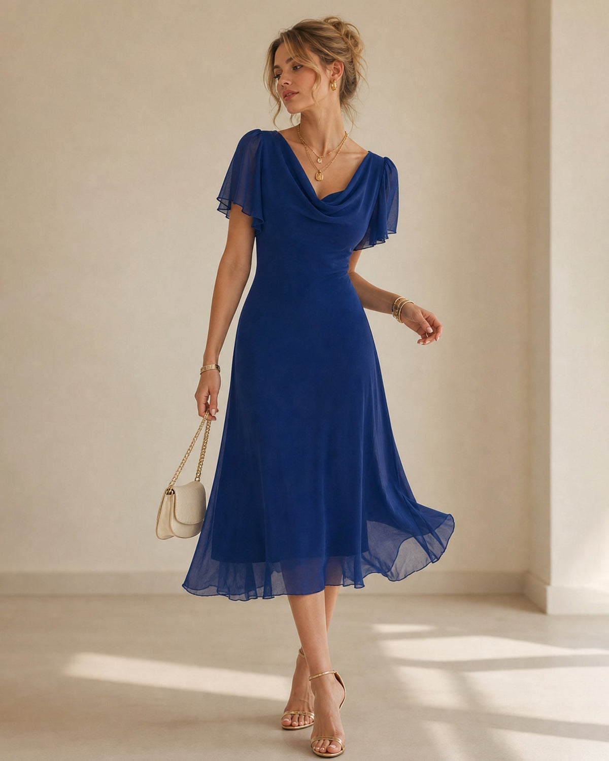 Vestido elegante de malla azul marino