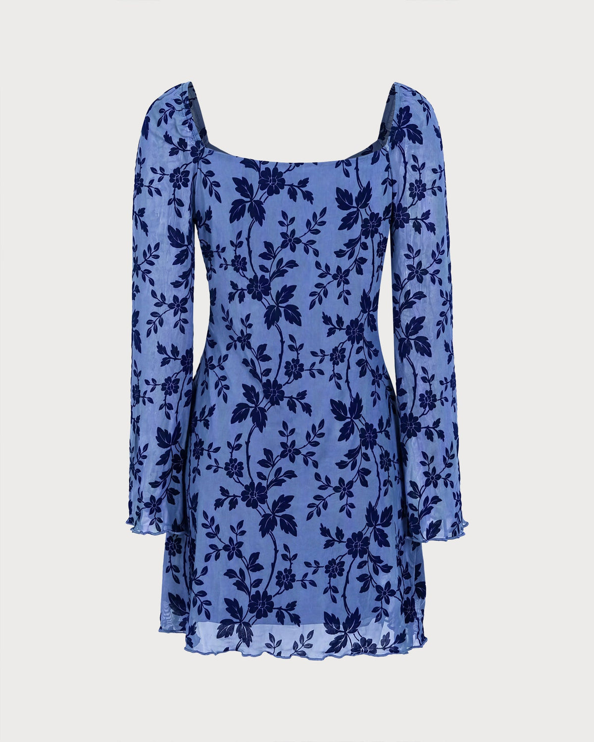 Vestido mini de malla floral con escote en V en azul elegante