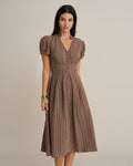Vestido elegante marrón de cuadros