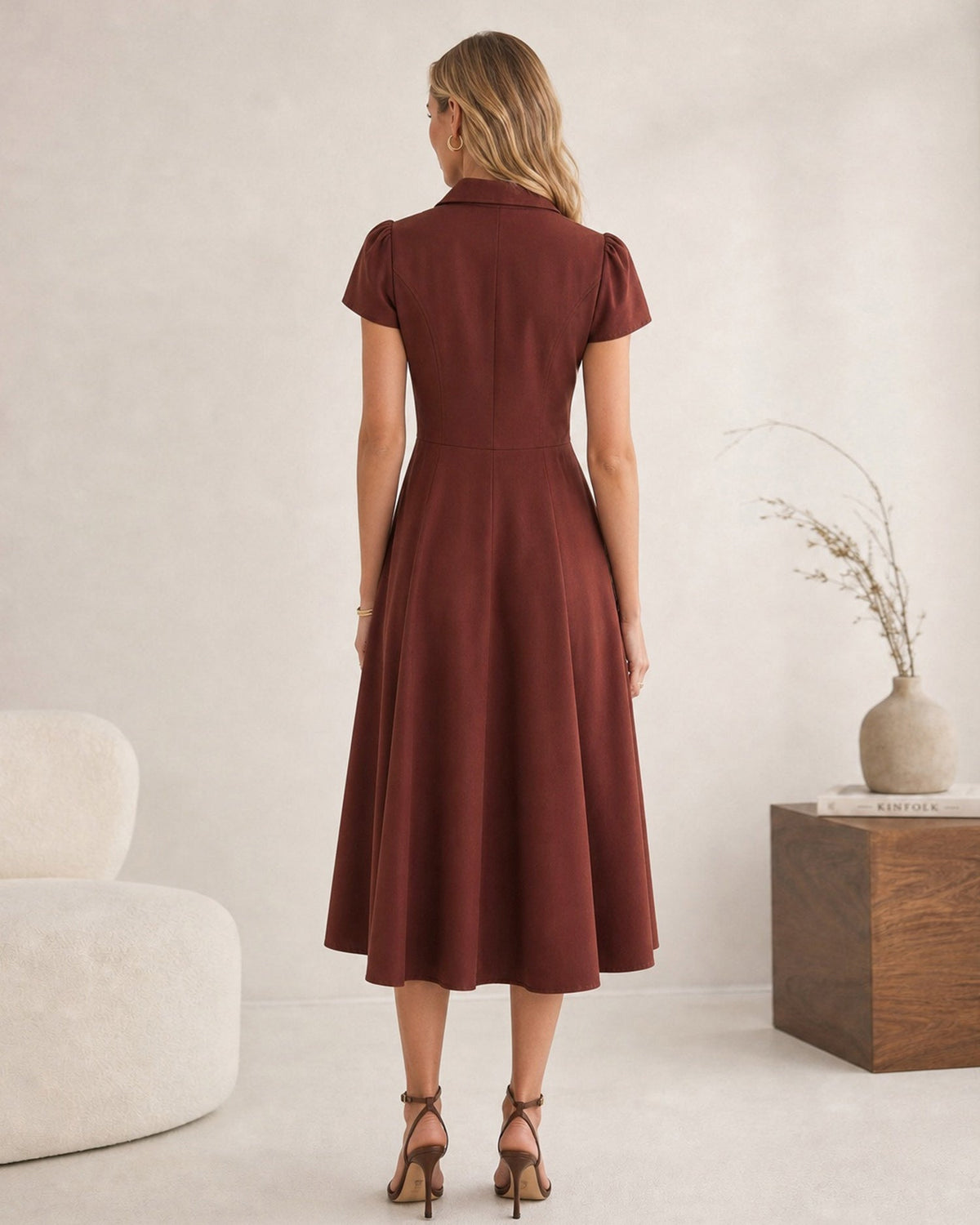 Vestido rojo con cuello y botones - JINCHENG