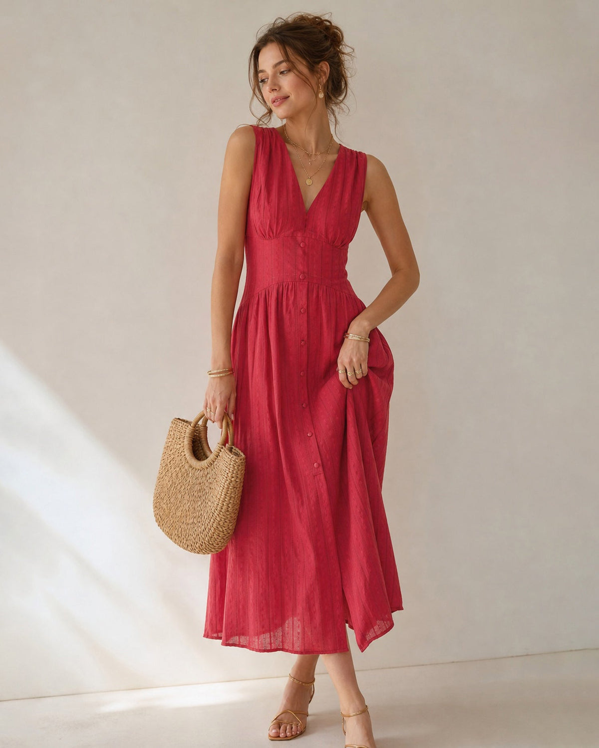 Vestido elegante rojo sin mangas