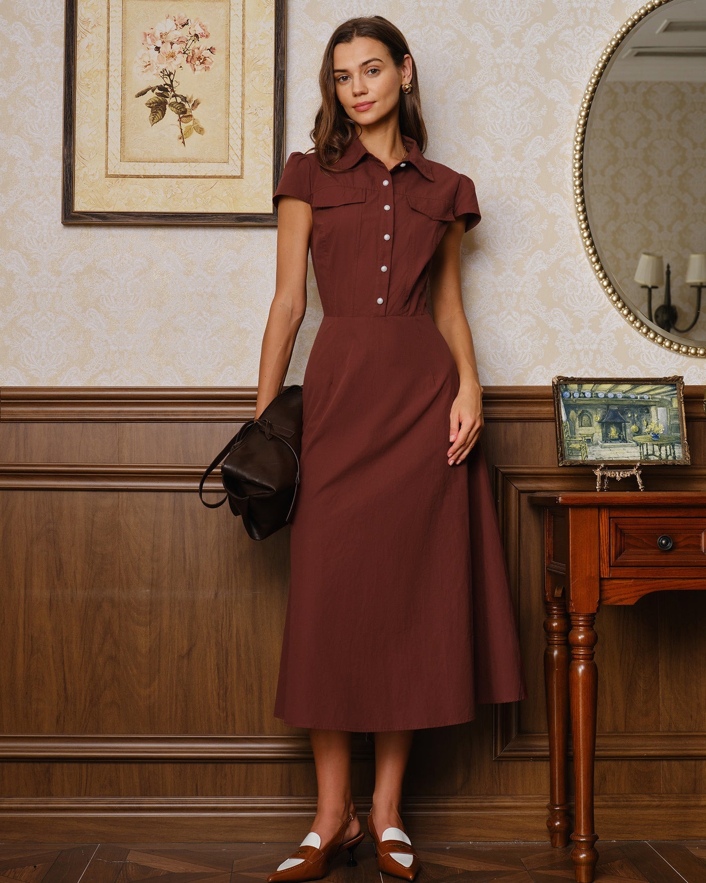 Vestido rojo con cuello y botones - JINCHENG