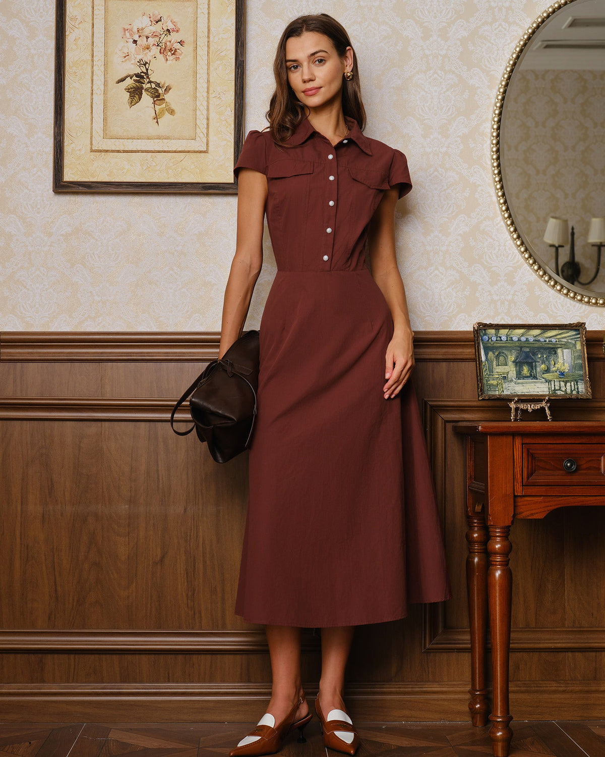 Vestido rojo con cuello y botones - JINCHENG