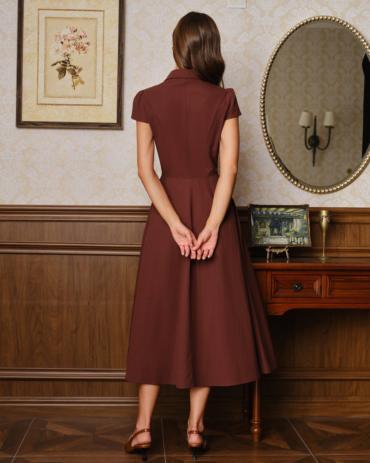 Vestido rojo con cuello y botones - JINCHENG