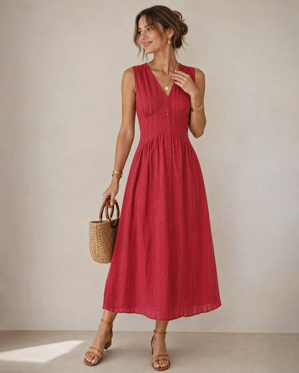 Vestido elegante rojo sin mangas
