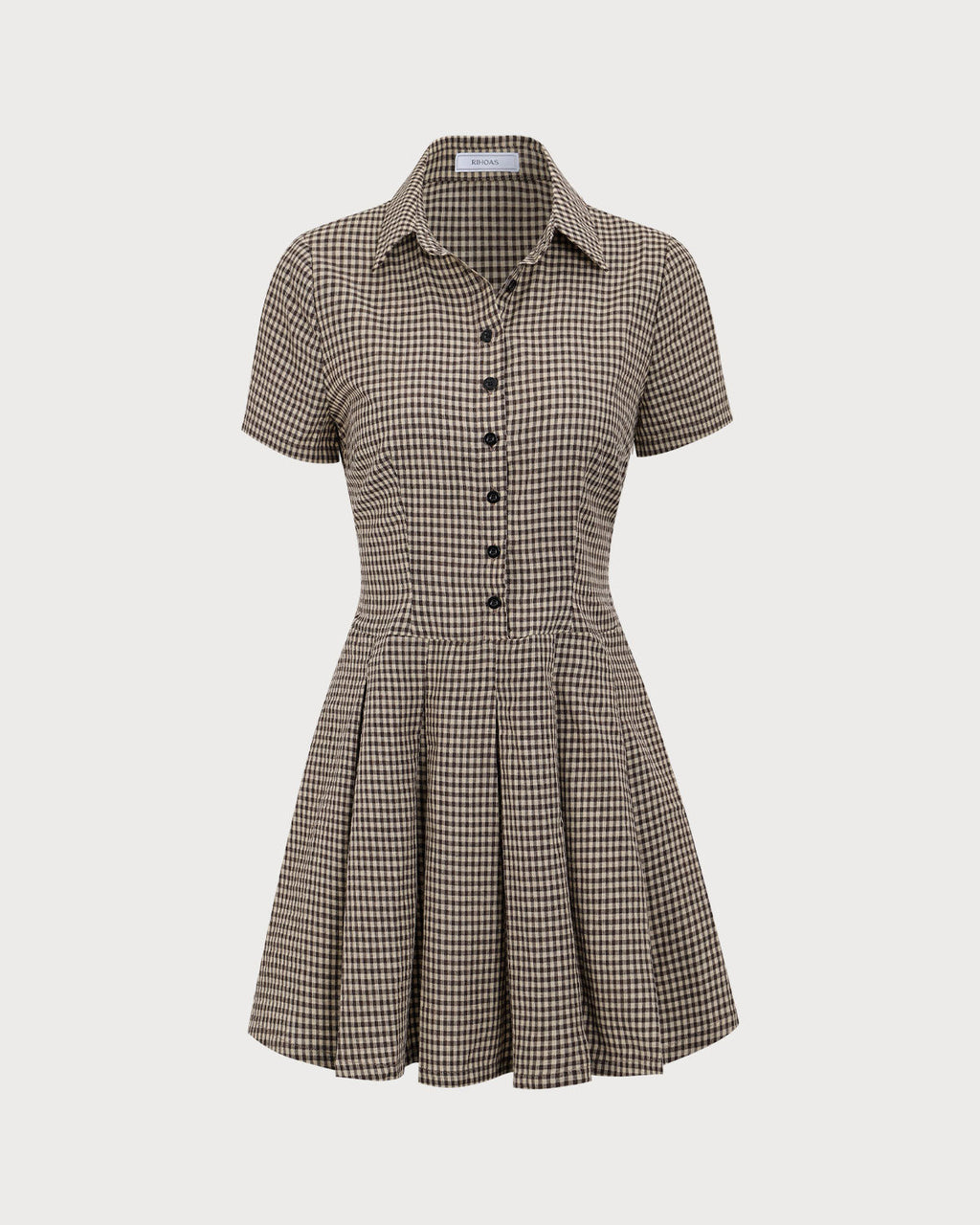Vestido mini elegante de cuadros marrones con solapa y plisado