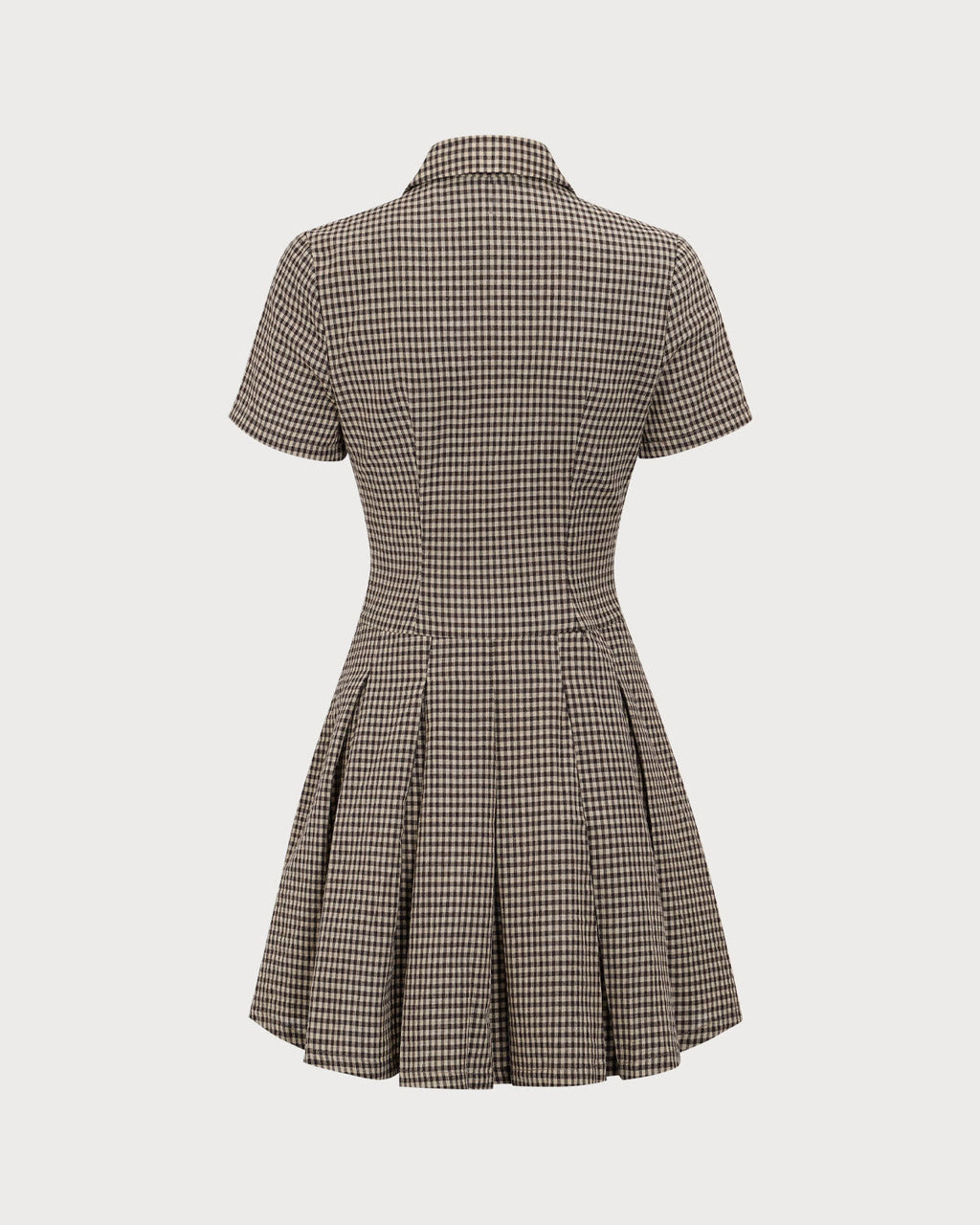 Vestido mini elegante de cuadros marrones con solapa y plisado
