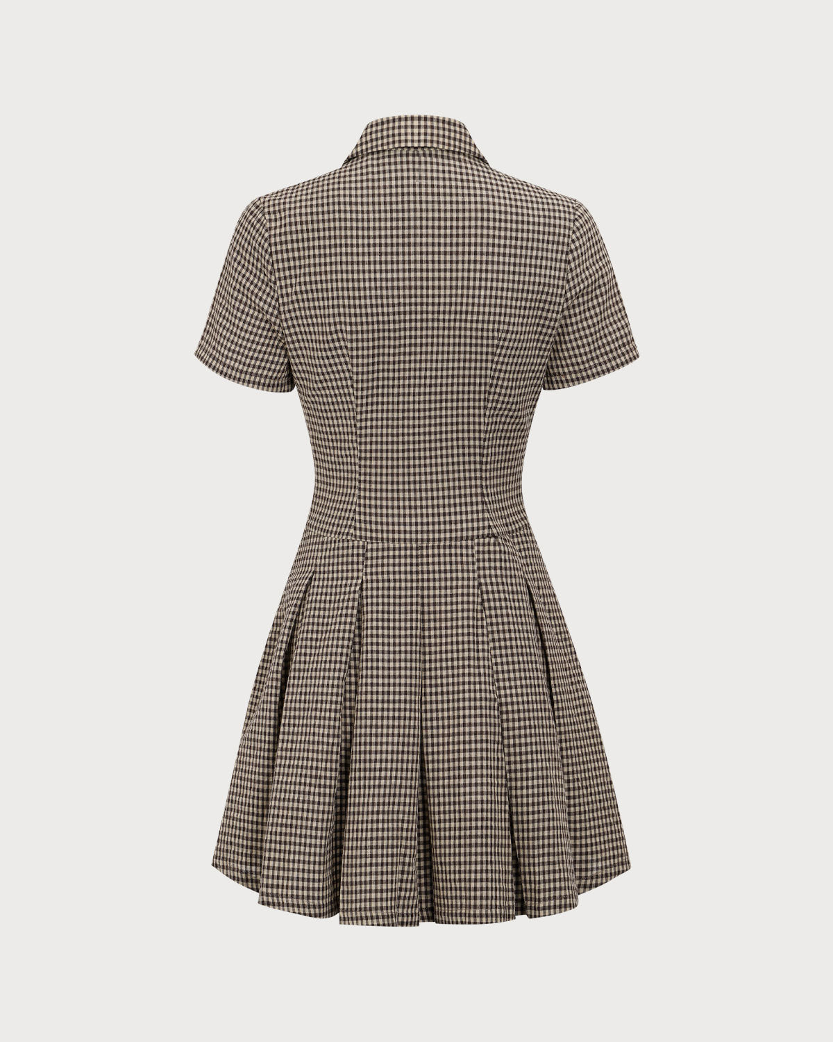 Vestido mini elegante de cuadros marrones con solapa y plisado