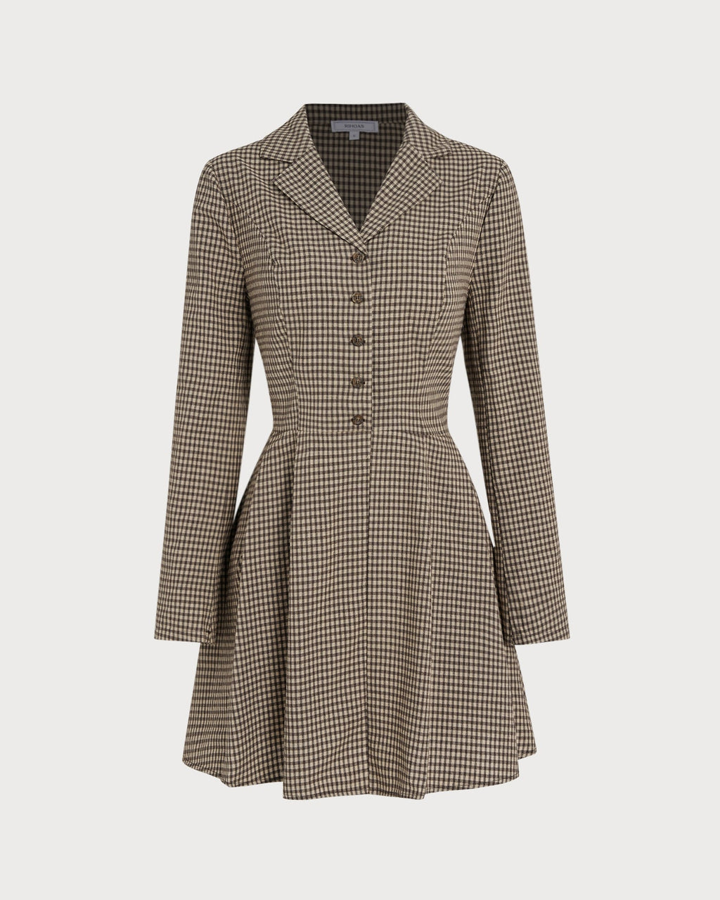 Vestido mini de algodón de cuadros vichy marrón con cuello