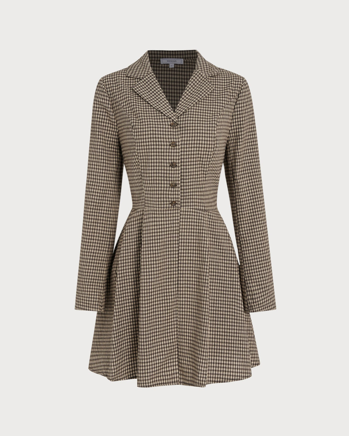 Vestido mini de algodón de cuadros vichy marrón con cuello