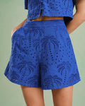 Pantalones cortos azules de algodón bordados
